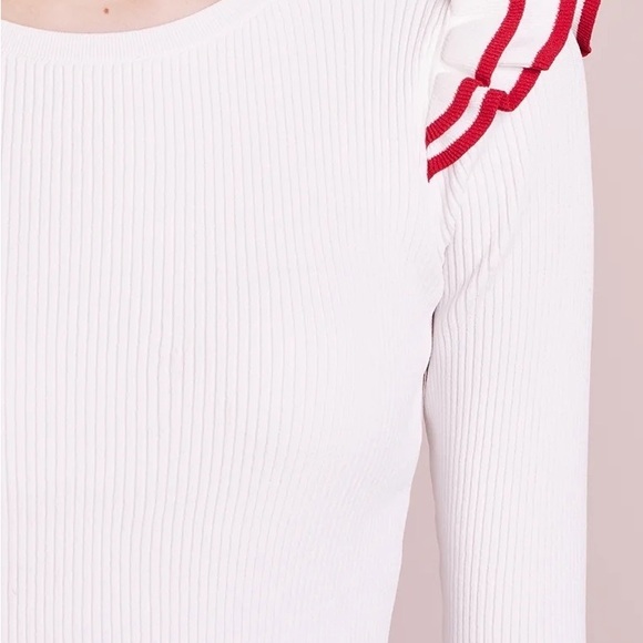Club Monaco White and Red Ruffle Sweater - Picture 2 of 3